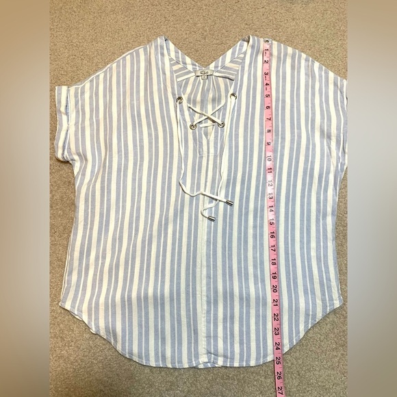 Rails Jeri Holland Top Women Baby Blue White Stripe Lace Up Short Sleeve Small - Picture 7 of 7